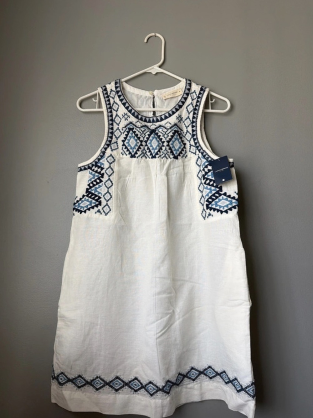 Lucky Brand White Mini Dress with Blue Embroidery